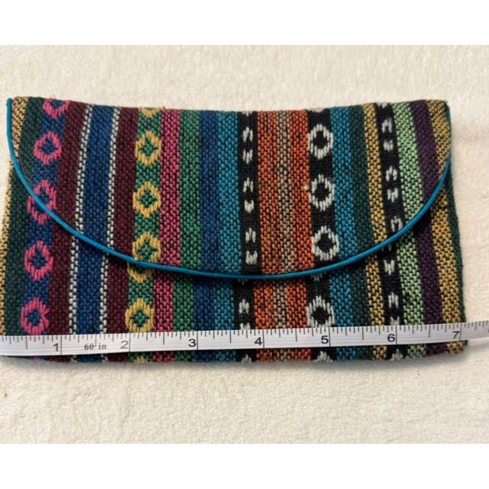 Andean Textile Clutch | Multicolor Stripe Boho Artisan Magnetic Snap